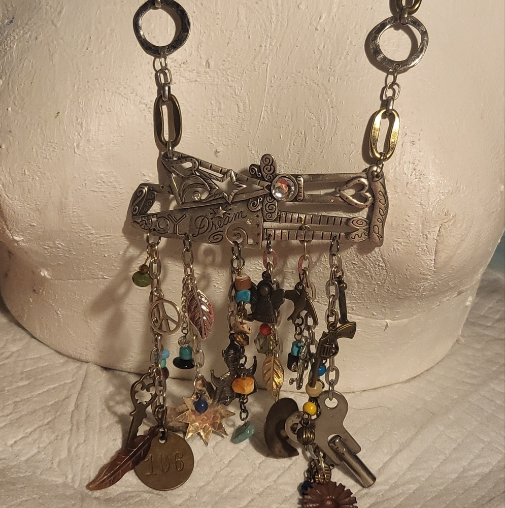 NEW Handmade Craft Silver Charm Necklace with Colorful Accents